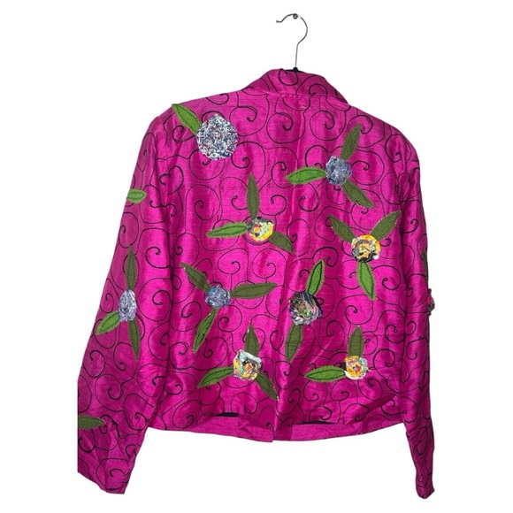Vintage Vibrant Pink and Green Floral Cropped Blazer - Picture 3 of 6